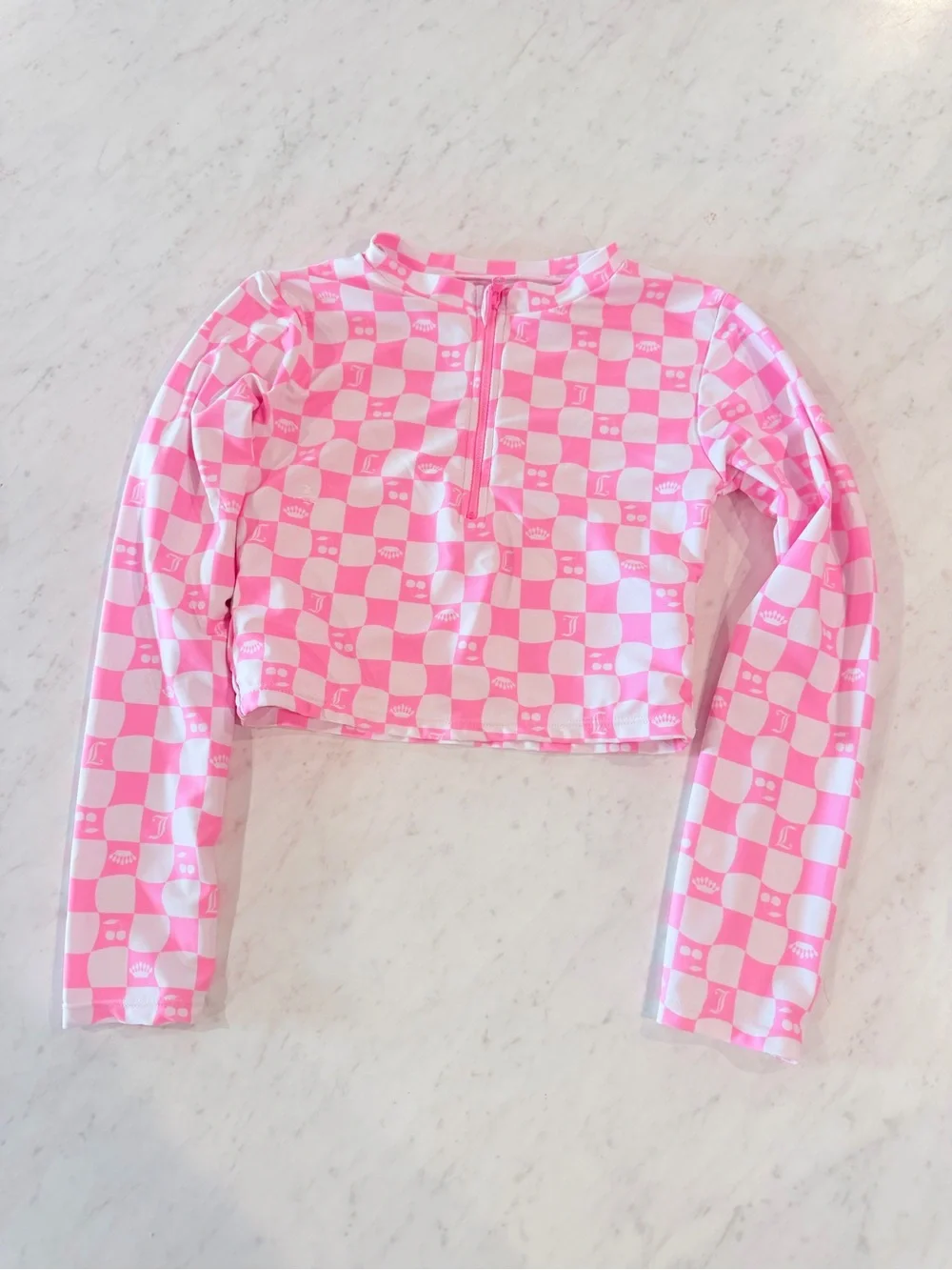 Juicy Couture Pink & White Checkered Long-Sleeve Rashguard